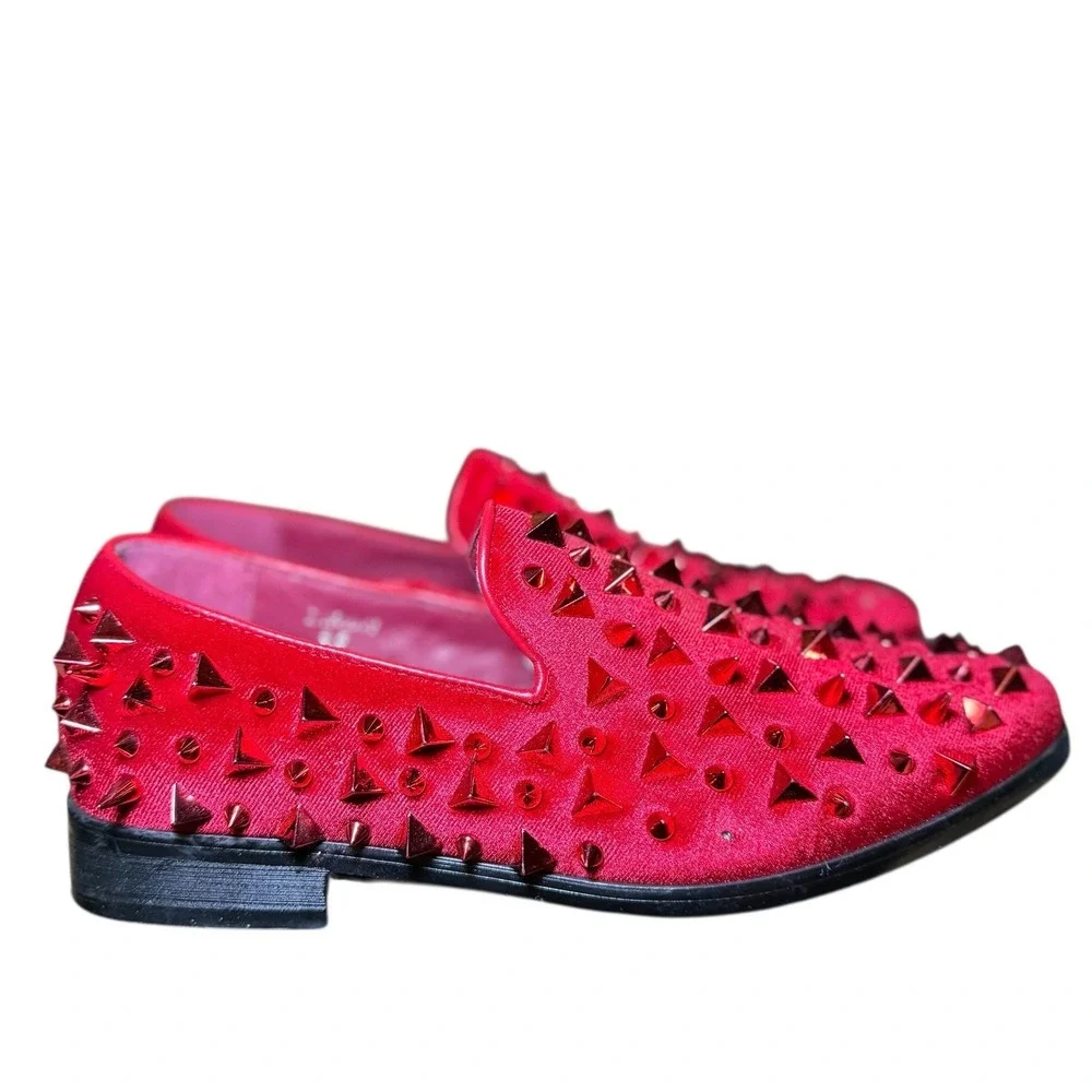 Unbranded Spiked Velvet Loafers Mens 6.5 Red Good Studded Punk Dress Shoes